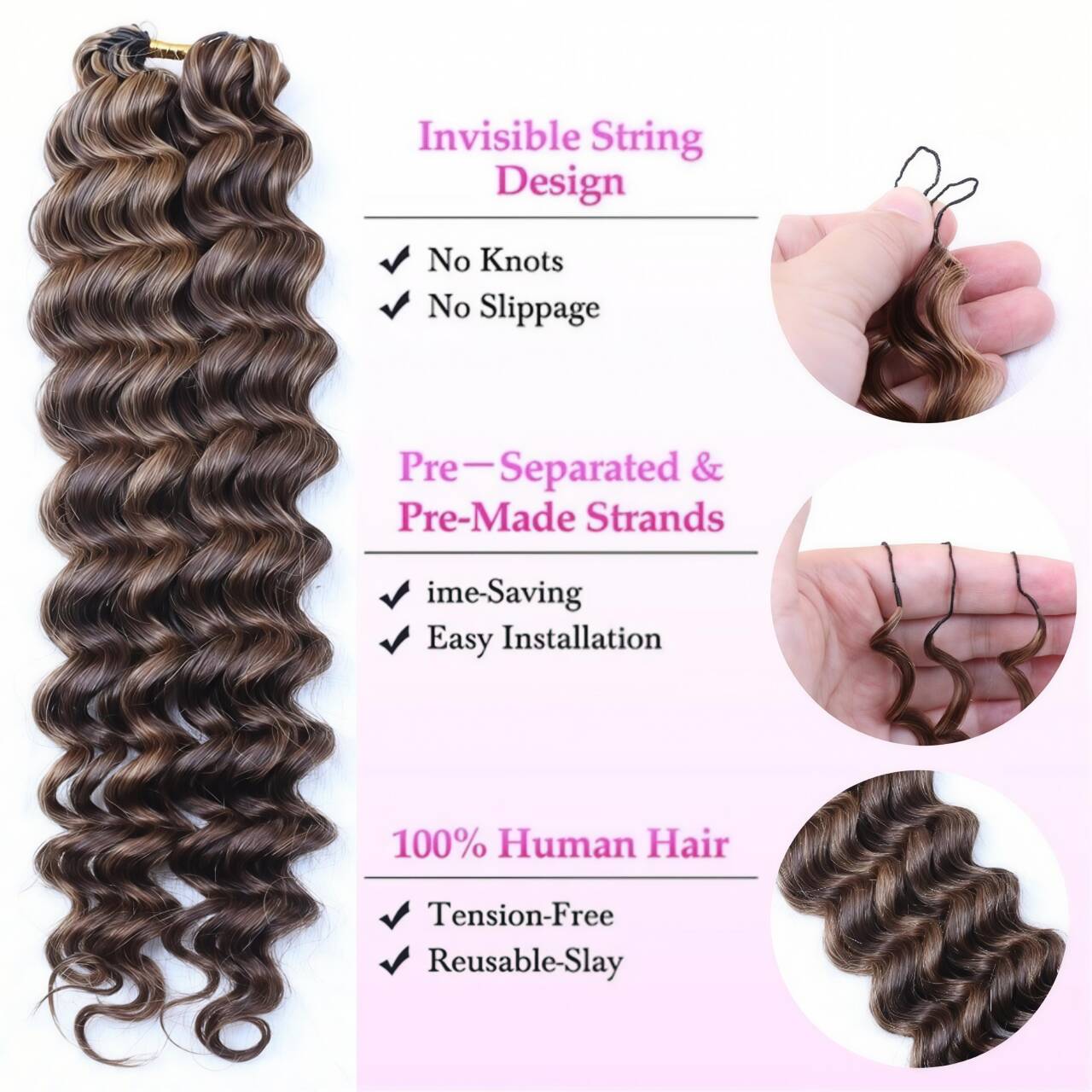 4/27deep wave Invisible Knots  - Hair Care Color 评论和价格